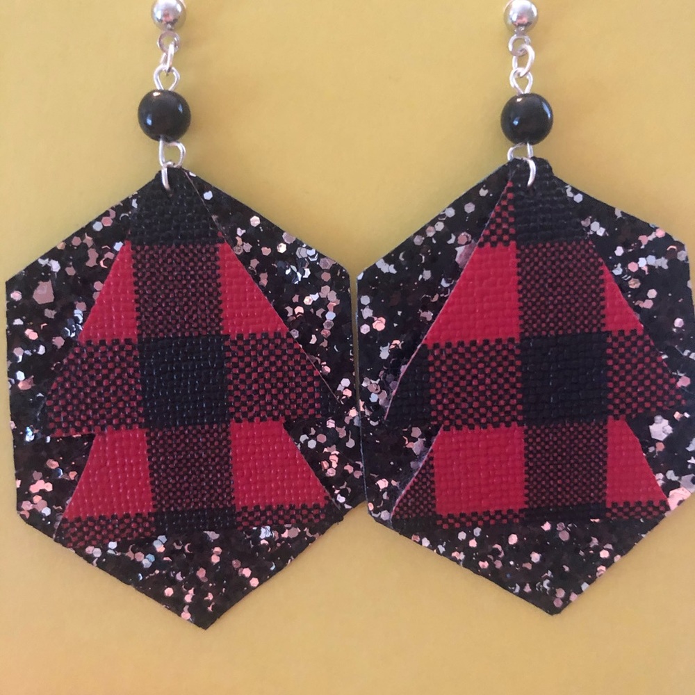 Layered leather earrings with beaded accents